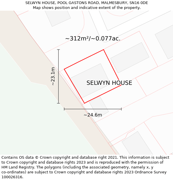 SELWYN HOUSE, POOL GASTONS ROAD, MALMESBURY, SN16 0DE: Plot and title map