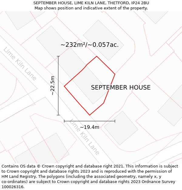 SEPTEMBER HOUSE, LIME KILN LANE, THETFORD, IP24 2BU: Plot and title map