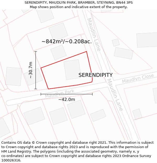 SERENDIPITY, MAUDLYN PARK, BRAMBER, STEYNING, BN44 3PS: Plot and title map