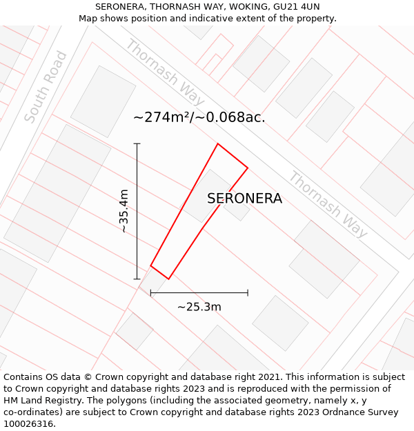 SERONERA, THORNASH WAY, WOKING, GU21 4UN: Plot and title map