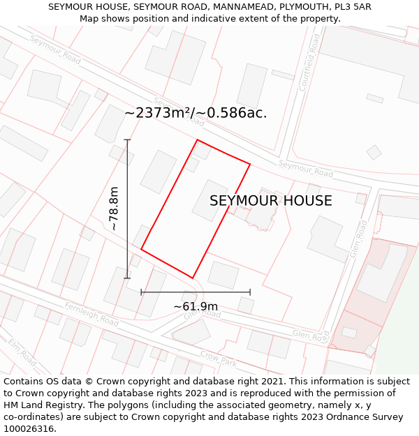 SEYMOUR HOUSE, SEYMOUR ROAD, MANNAMEAD, PLYMOUTH, PL3 5AR: Plot and title map