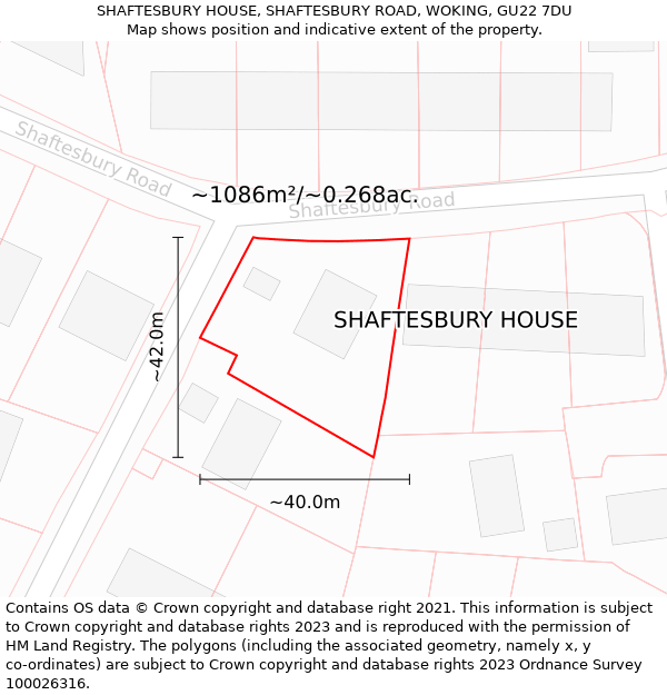 SHAFTESBURY HOUSE, SHAFTESBURY ROAD, WOKING, GU22 7DU: Plot and title map