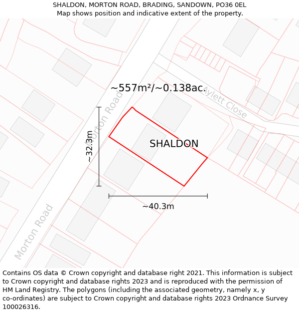 SHALDON, MORTON ROAD, BRADING, SANDOWN, PO36 0EL: Plot and title map