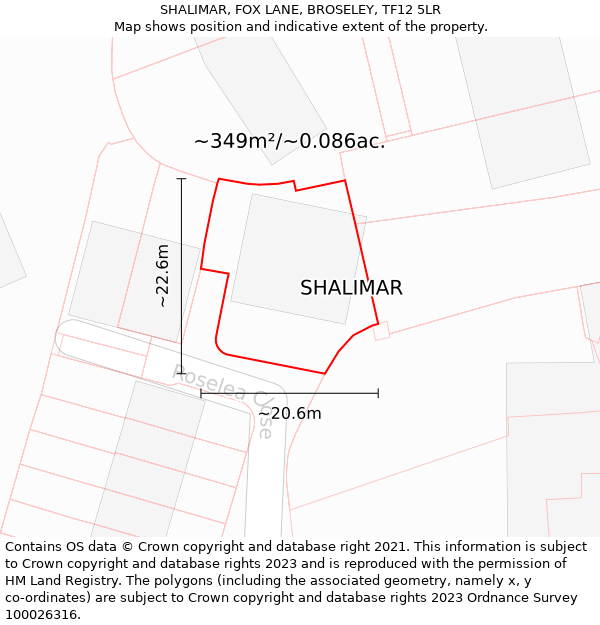 SHALIMAR, FOX LANE, BROSELEY, TF12 5LR: Plot and title map