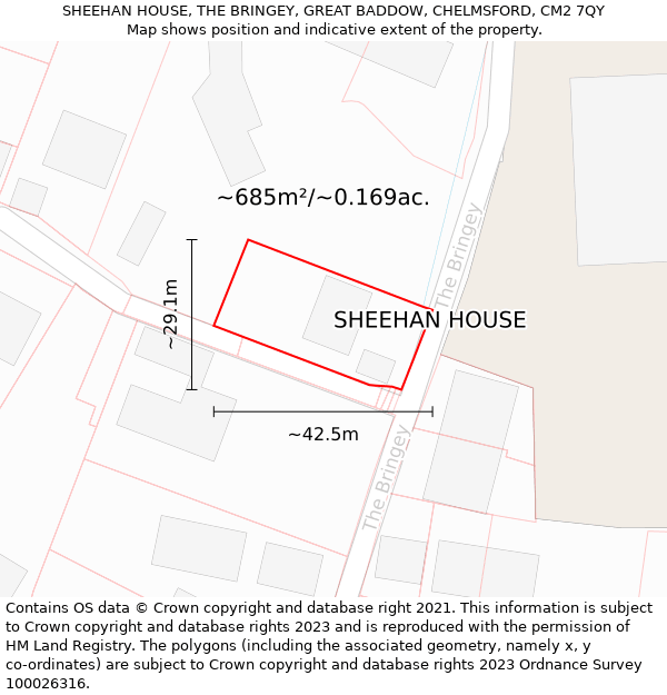 SHEEHAN HOUSE, THE BRINGEY, GREAT BADDOW, CHELMSFORD, CM2 7QY: Plot and title map