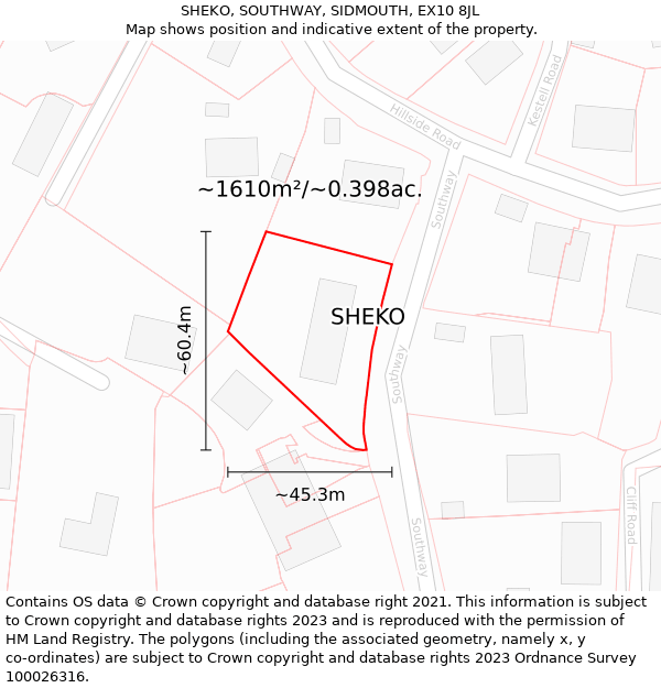 SHEKO, SOUTHWAY, SIDMOUTH, EX10 8JL: Plot and title map