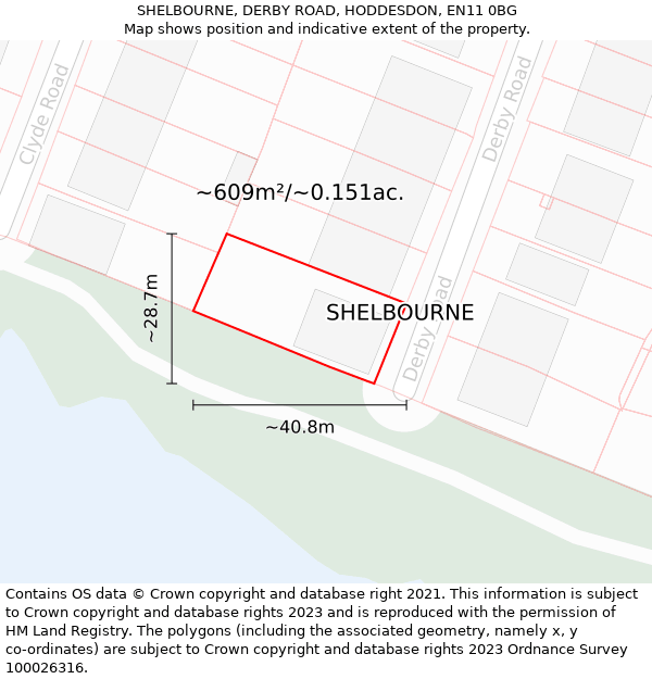 SHELBOURNE, DERBY ROAD, HODDESDON, EN11 0BG: Plot and title map