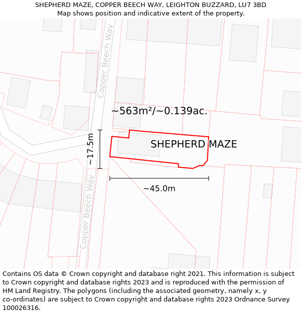 SHEPHERD MAZE, COPPER BEECH WAY, LEIGHTON BUZZARD, LU7 3BD: Plot and title map