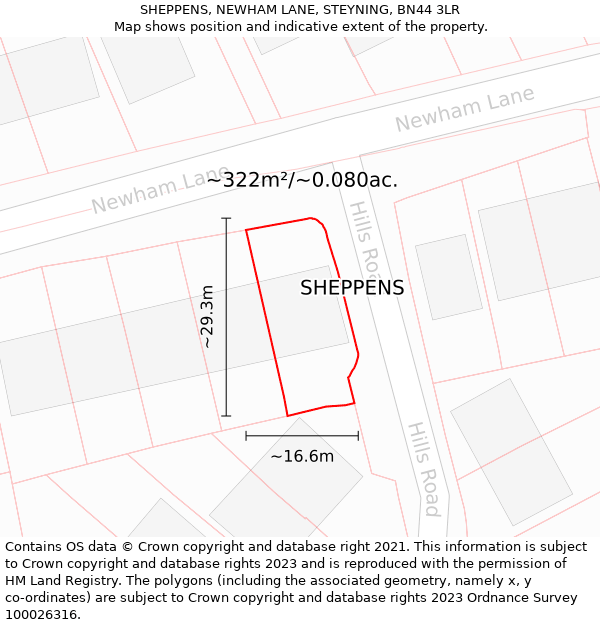 SHEPPENS, NEWHAM LANE, STEYNING, BN44 3LR: Plot and title map