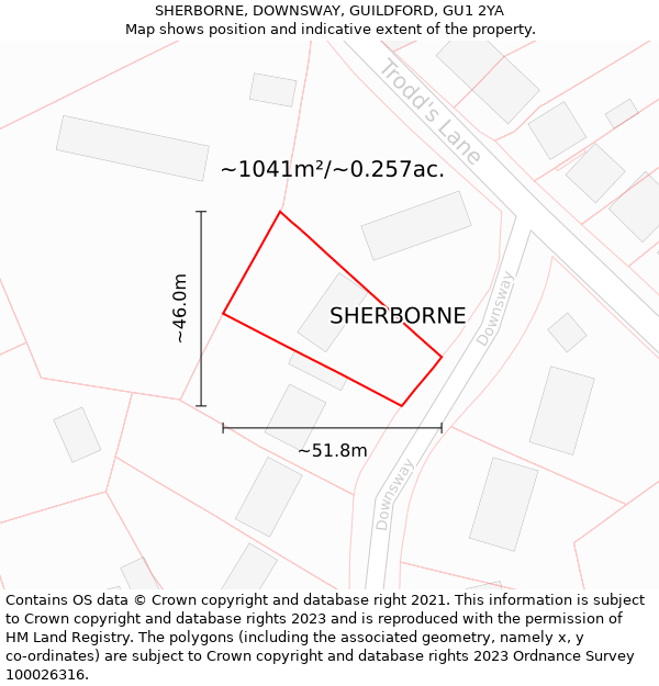 SHERBORNE, DOWNSWAY, GUILDFORD, GU1 2YA: Plot and title map