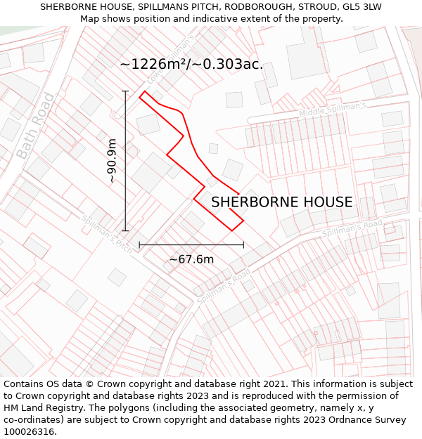 SHERBORNE HOUSE, SPILLMANS PITCH, RODBOROUGH, STROUD, GL5 3LW: Plot and title map