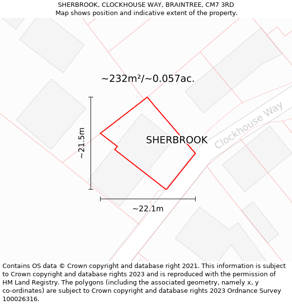 SHERBROOK, CLOCKHOUSE WAY, BRAINTREE, CM7 3RD: Plot and title map