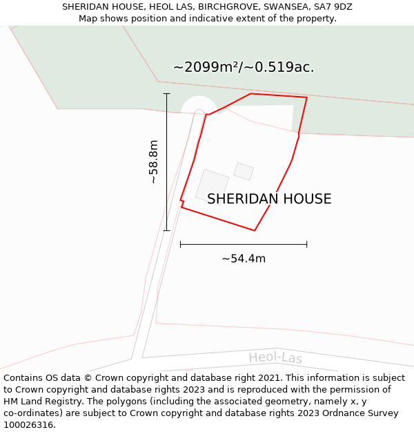 SHERIDAN HOUSE, HEOL LAS, BIRCHGROVE, SWANSEA, SA7 9DZ: Plot and title map