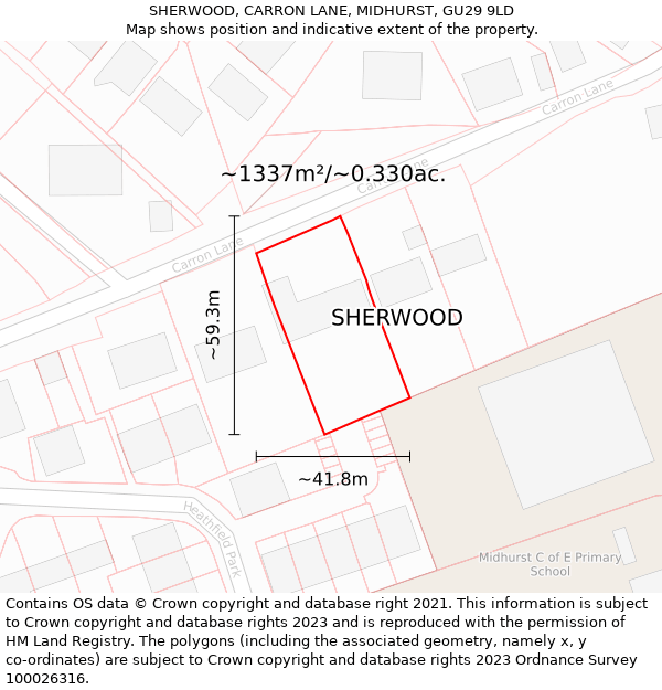 SHERWOOD, CARRON LANE, MIDHURST, GU29 9LD: Plot and title map