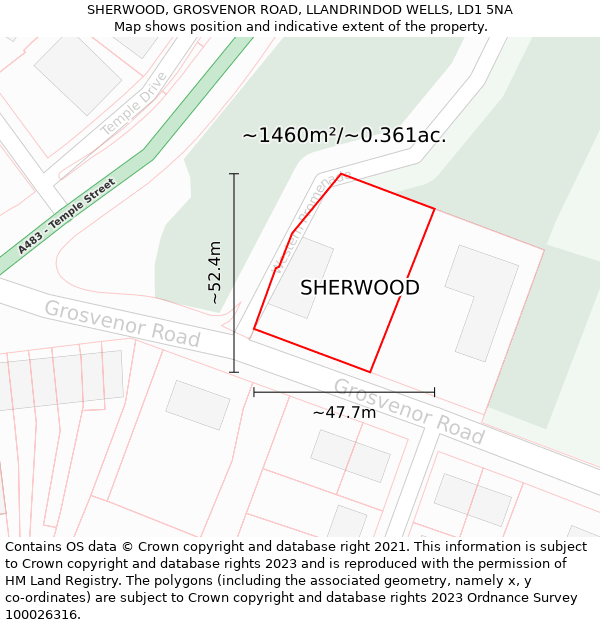 SHERWOOD, GROSVENOR ROAD, LLANDRINDOD WELLS, LD1 5NA: Plot and title map
