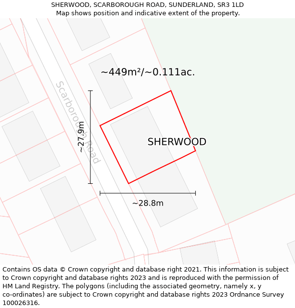 SHERWOOD, SCARBOROUGH ROAD, SUNDERLAND, SR3 1LD: Plot and title map