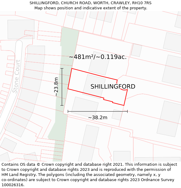 SHILLINGFORD, CHURCH ROAD, WORTH, CRAWLEY, RH10 7RS: Plot and title map