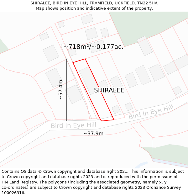 SHIRALEE, BIRD IN EYE HILL, FRAMFIELD, UCKFIELD, TN22 5HA: Plot and title map