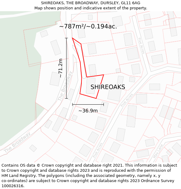 SHIREOAKS, THE BROADWAY, DURSLEY, GL11 6AG: Plot and title map