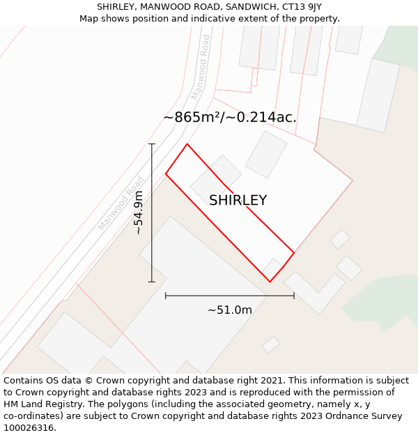 SHIRLEY, MANWOOD ROAD, SANDWICH, CT13 9JY: Plot and title map