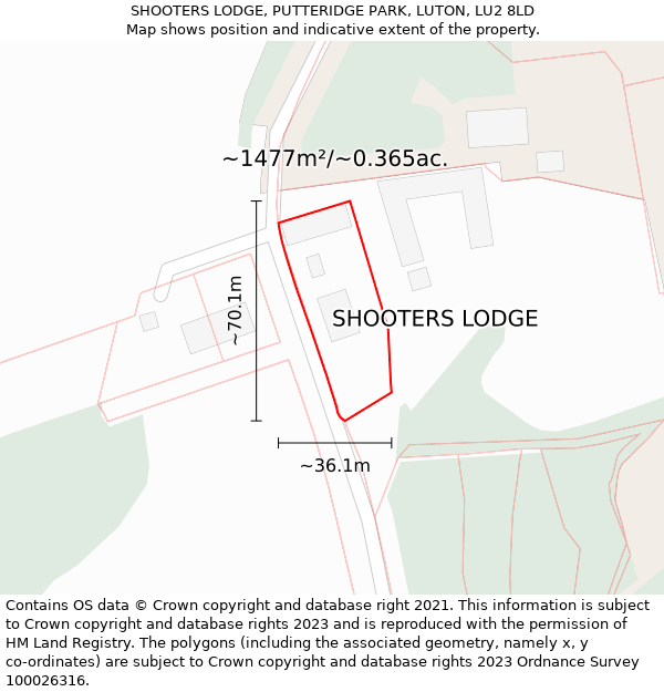 SHOOTERS LODGE, PUTTERIDGE PARK, LUTON, LU2 8LD: Plot and title map