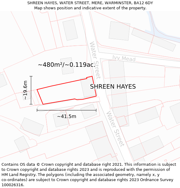 SHREEN HAYES, WATER STREET, MERE, WARMINSTER, BA12 6DY: Plot and title map