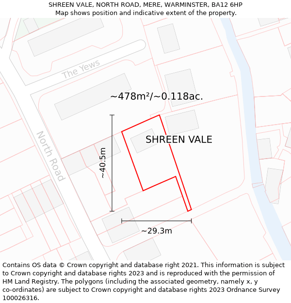 SHREEN VALE, NORTH ROAD, MERE, WARMINSTER, BA12 6HP: Plot and title map