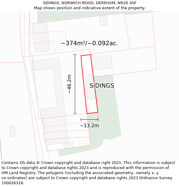 SIDINGS, NORWICH ROAD, DEREHAM, NR20 3AF: Plot and title map