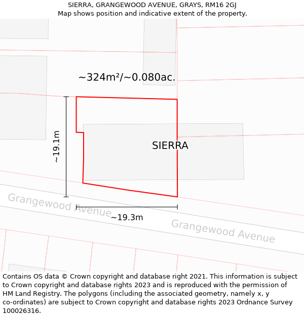 SIERRA, GRANGEWOOD AVENUE, GRAYS, RM16 2GJ: Plot and title map
