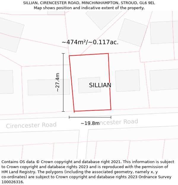 SILLIAN, CIRENCESTER ROAD, MINCHINHAMPTON, STROUD, GL6 9EL: Plot and title map