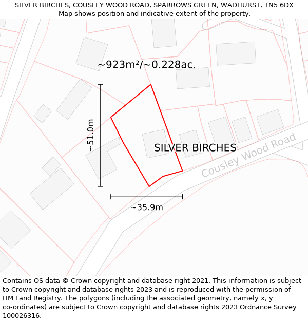 SILVER BIRCHES, COUSLEY WOOD ROAD, SPARROWS GREEN, WADHURST, TN5 6DX: Plot and title map