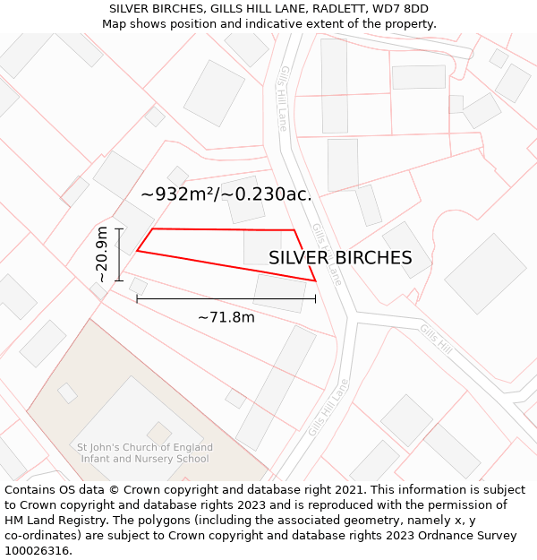 SILVER BIRCHES, GILLS HILL LANE, RADLETT, WD7 8DD: Plot and title map