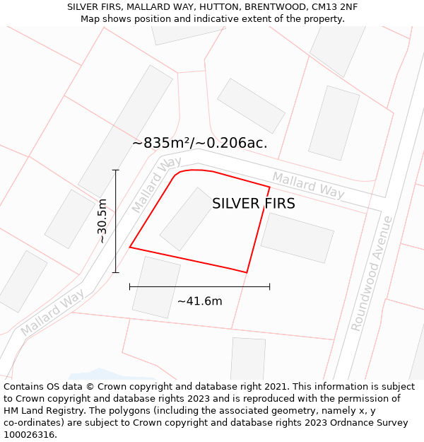 SILVER FIRS, MALLARD WAY, HUTTON, BRENTWOOD, CM13 2NF: Plot and title map
