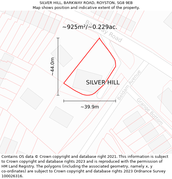 SILVER HILL, BARKWAY ROAD, ROYSTON, SG8 9EB: Plot and title map