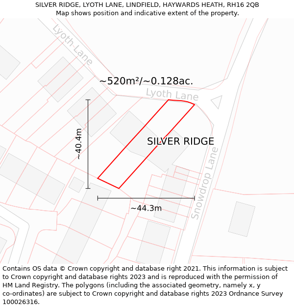 SILVER RIDGE, LYOTH LANE, LINDFIELD, HAYWARDS HEATH, RH16 2QB: Plot and title map