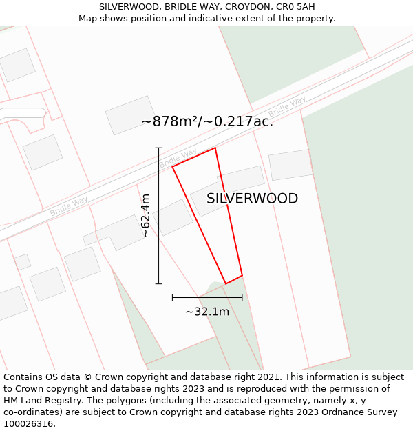 SILVERWOOD, BRIDLE WAY, CROYDON, CR0 5AH: Plot and title map