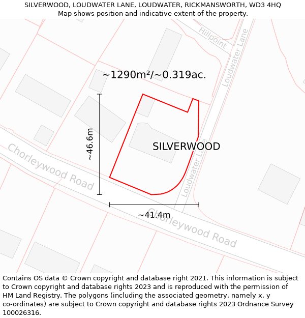 SILVERWOOD, LOUDWATER LANE, LOUDWATER, RICKMANSWORTH, WD3 4HQ: Plot and title map