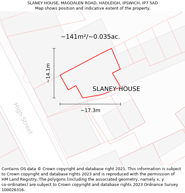 SLANEY HOUSE, MAGDALEN ROAD, HADLEIGH, IPSWICH, IP7 5AD: Plot and title map