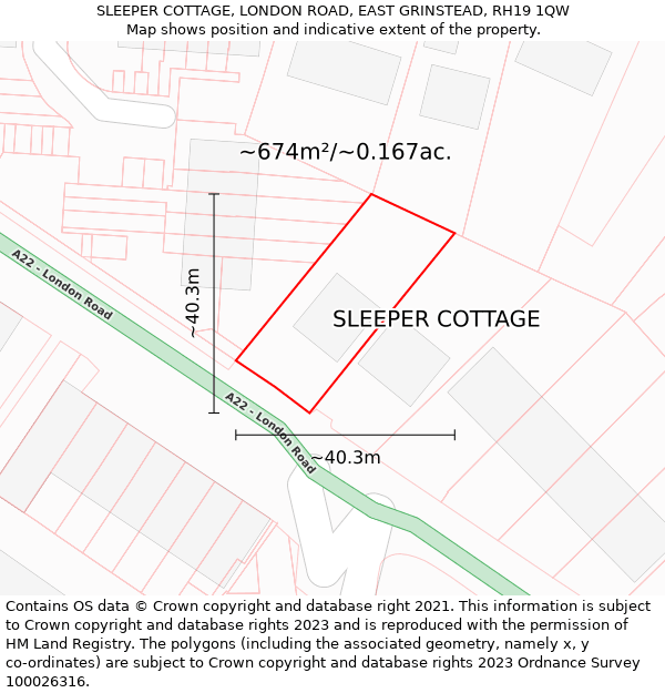 SLEEPER COTTAGE, LONDON ROAD, EAST GRINSTEAD, RH19 1QW: Plot and title map