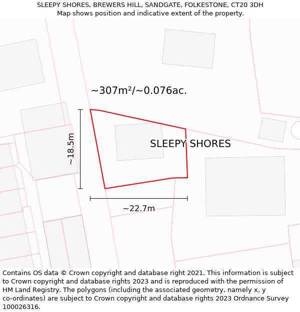 SLEEPY SHORES, BREWERS HILL, SANDGATE, FOLKESTONE, CT20 3DH: Plot and title map