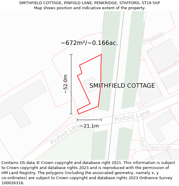 SMITHFIELD COTTAGE, PINFOLD LANE, PENKRIDGE, STAFFORD, ST19 5AP: Plot and title map