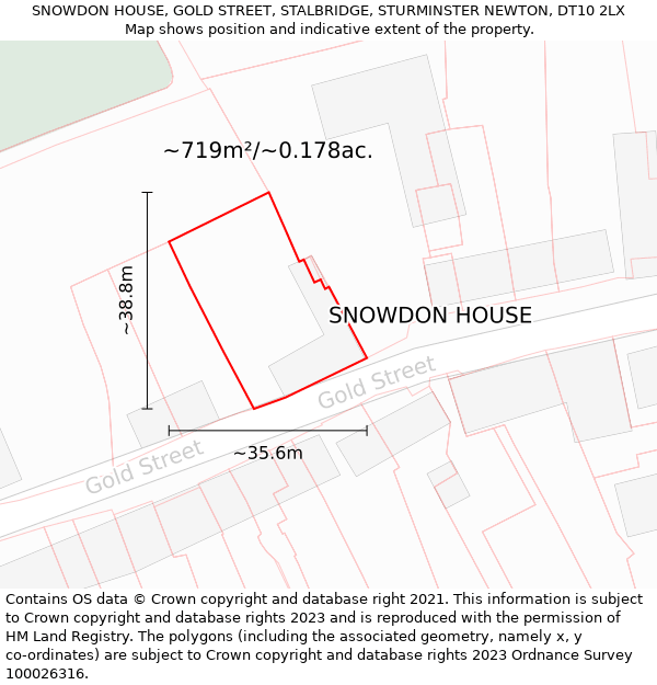 SNOWDON HOUSE, GOLD STREET, STALBRIDGE, STURMINSTER NEWTON, DT10 2LX: Plot and title map