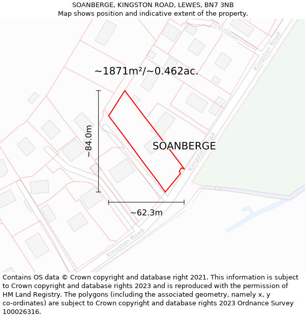 SOANBERGE, KINGSTON ROAD, LEWES, BN7 3NB: Plot and title map