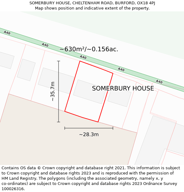 SOMERBURY HOUSE, CHELTENHAM ROAD, BURFORD, OX18 4PJ: Plot and title map