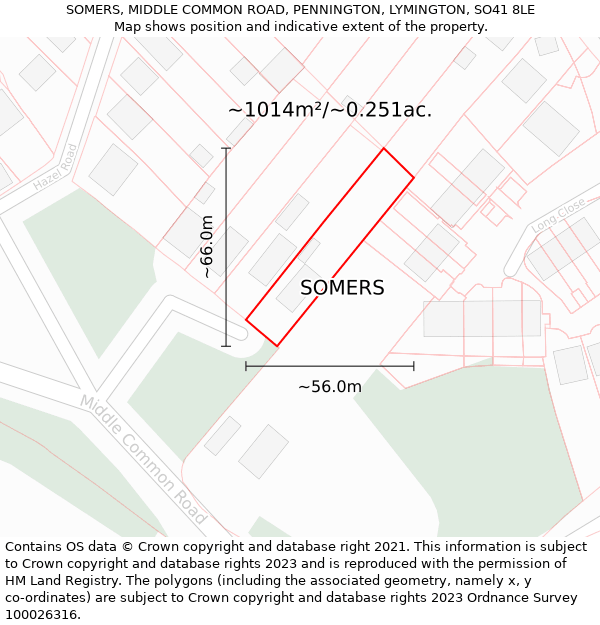 SOMERS, MIDDLE COMMON ROAD, PENNINGTON, LYMINGTON, SO41 8LE: Plot and title map