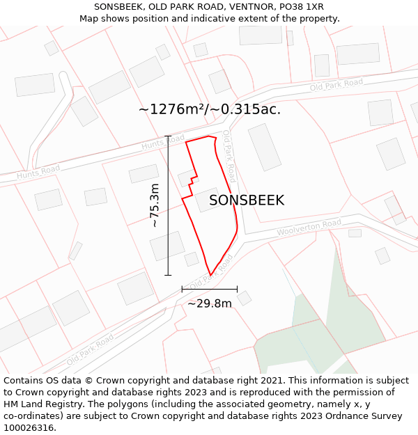 SONSBEEK, OLD PARK ROAD, VENTNOR, PO38 1XR: Plot and title map