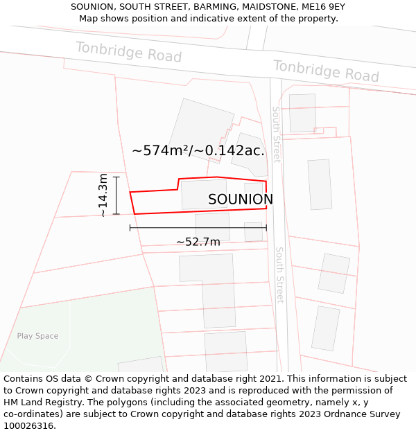 SOUNION, SOUTH STREET, BARMING, MAIDSTONE, ME16 9EY: Plot and title map