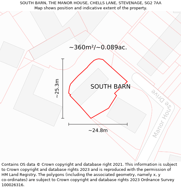 SOUTH BARN, THE MANOR HOUSE, CHELLS LANE, STEVENAGE, SG2 7AA: Plot and title map