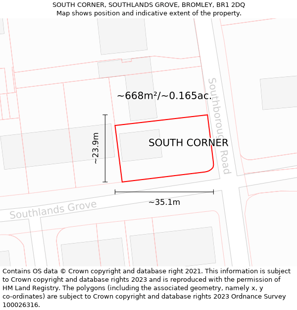 SOUTH CORNER, SOUTHLANDS GROVE, BROMLEY, BR1 2DQ: Plot and title map