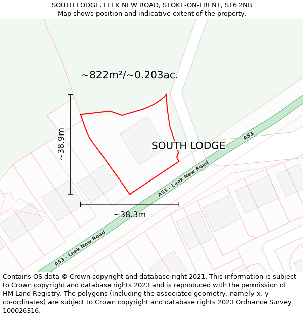 SOUTH LODGE, LEEK NEW ROAD, STOKE-ON-TRENT, ST6 2NB: Plot and title map